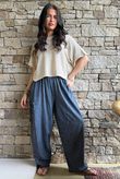 Lindin Linen Blend Crochet Flower Barrel Pant Washed Navy